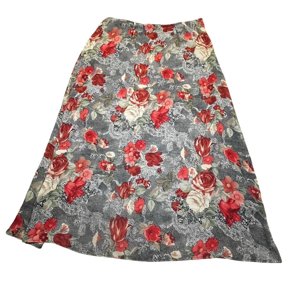 Vintage Dress Barn Women 1X Floral Lace Print A Line Midi Skirt Romantic Lined